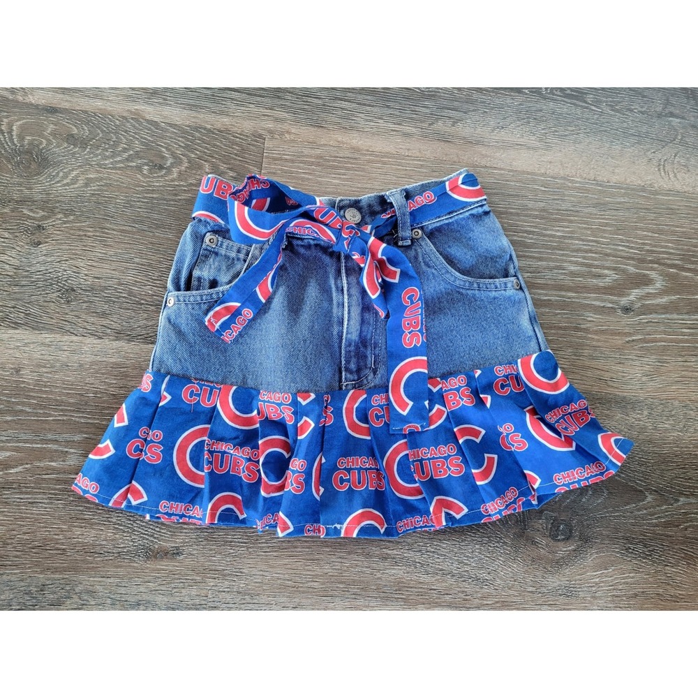 Carter's Chicago Cubs Denim Pleated Hem‎ Skirt Toddler Girls 3T MLB Baseball #1